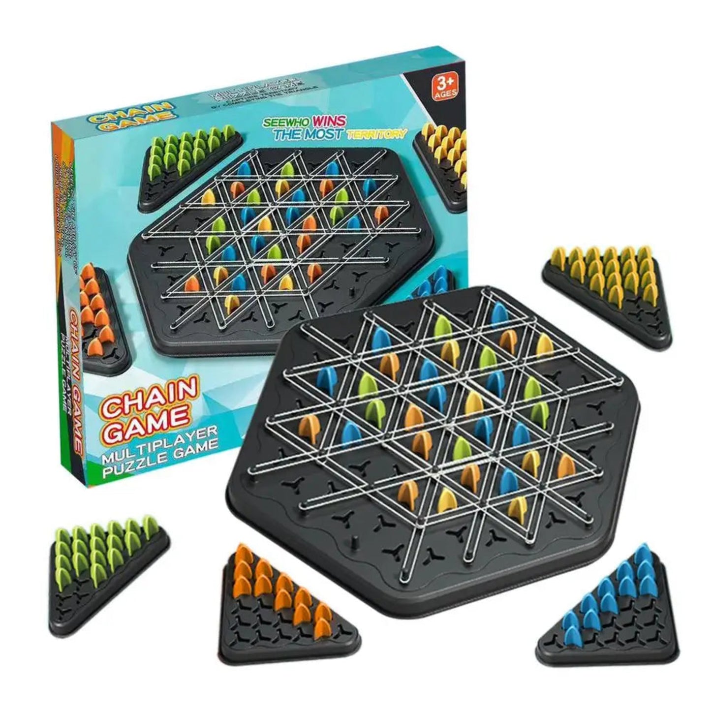 New Geometry Chain Chess Puzzle Triangle Chess Desktop Game Rubber Band Training Family Interaction Exercise Thinking Toys Gifts