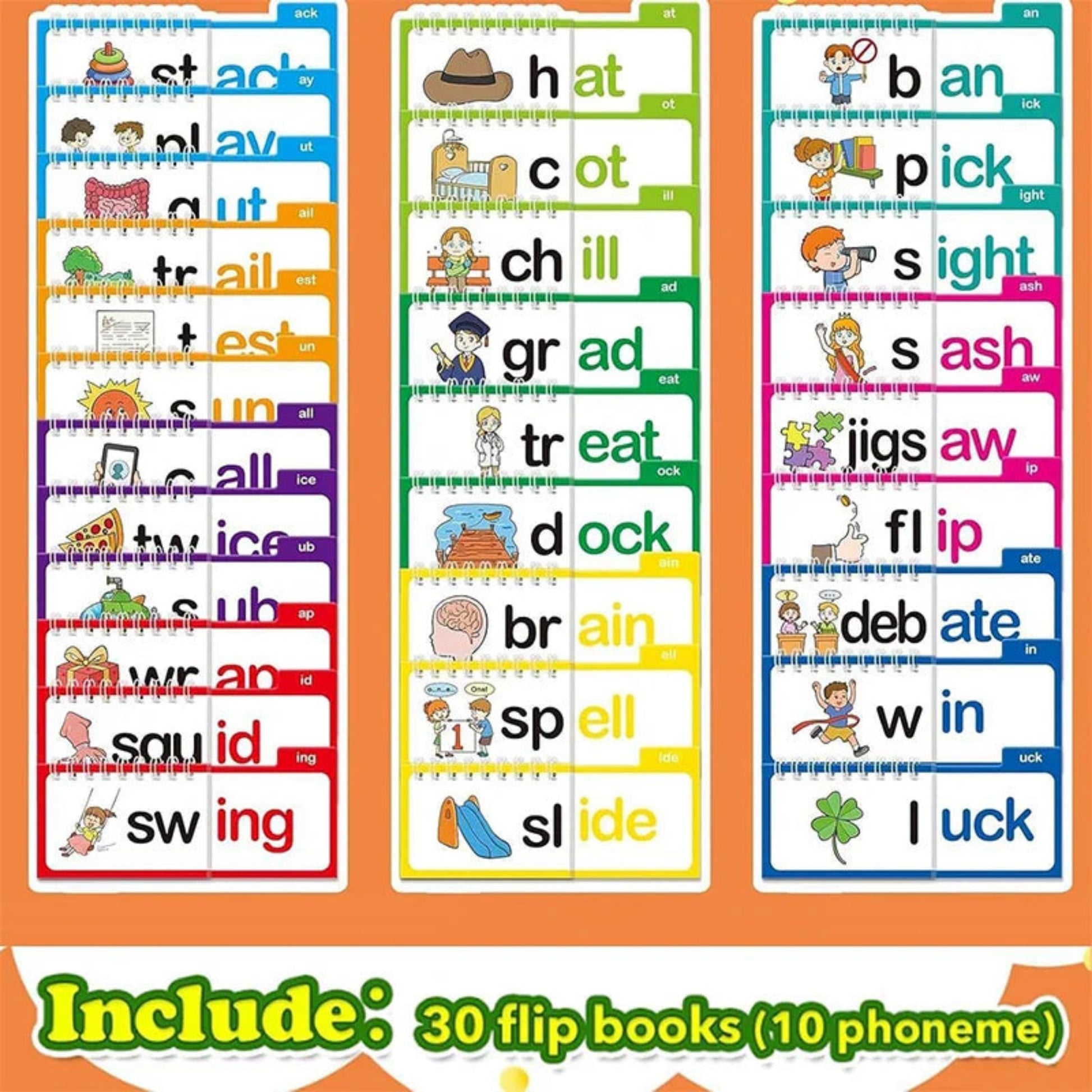 30 Read and Rhyme Flip Books Word Family Flip Books Flash Cards ABC Vocabulary Cards Educational Reading Game