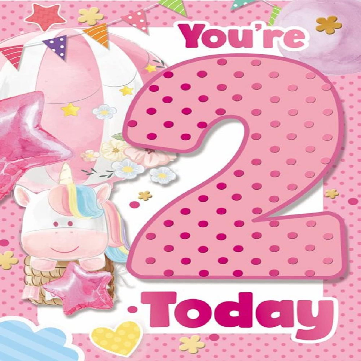 2nd Birthday Card for Girl | You're 2 Today Birthday Card     -   19.5cm x 13.5 cm