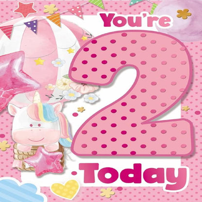2nd Birthday Card for Girl | You're 2 Today Birthday Card     -   19.5cm x 13.5 cm