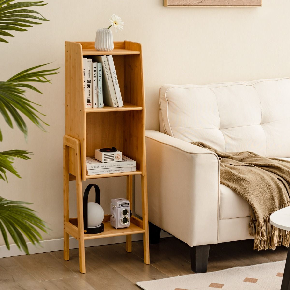 3 Tier/4 Tier Free Standing Tall Bamboo Bookshelf with Legs