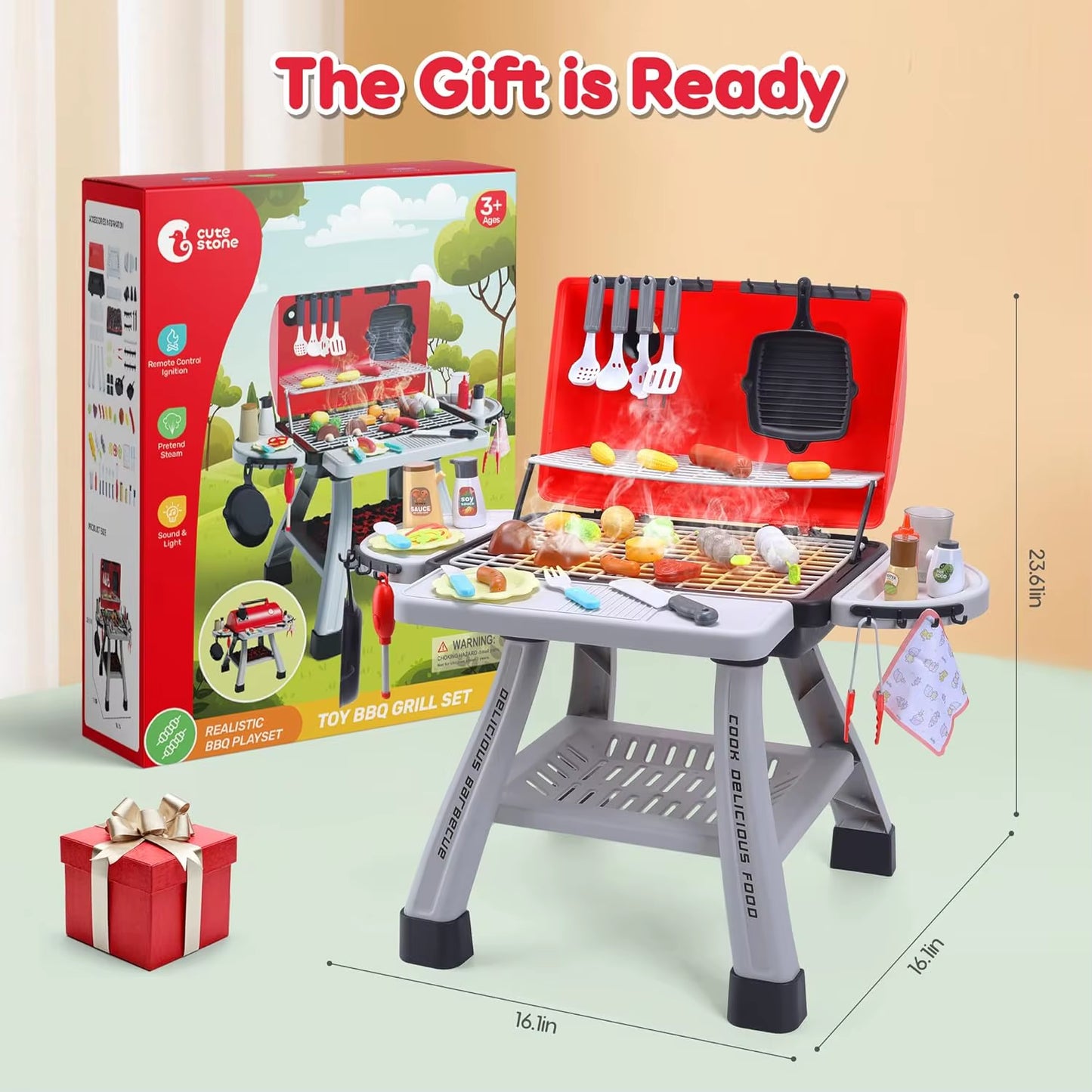 Children'S BBQ Grill Toy, Kitchen Playset, Realistic Smoke BBQ Grill Playset with Toy Kitchen Accessories.