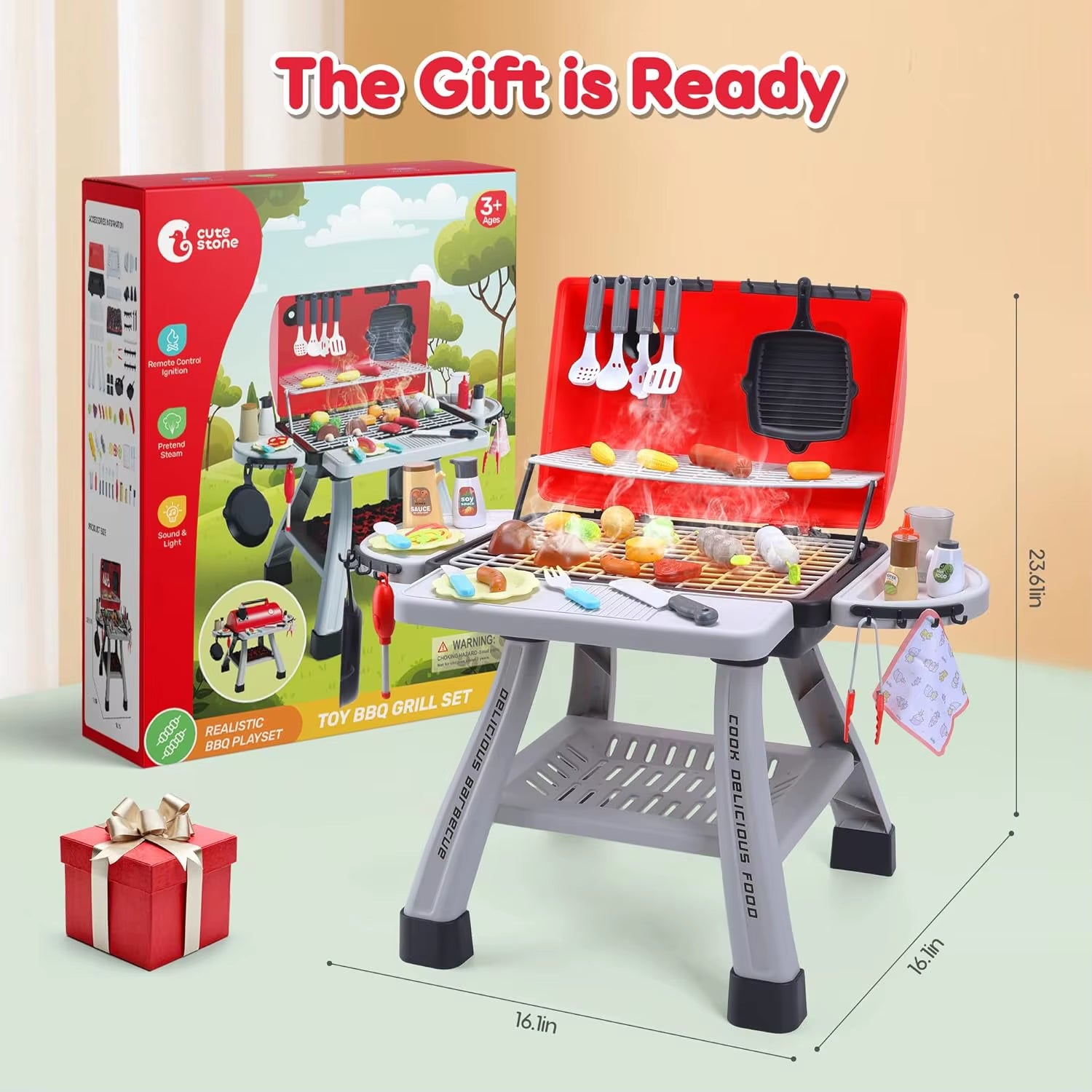 Children'S BBQ Grill Toy, Kitchen Playset, Realistic Smoke BBQ Grill Playset with Toy Kitchen Accessories.