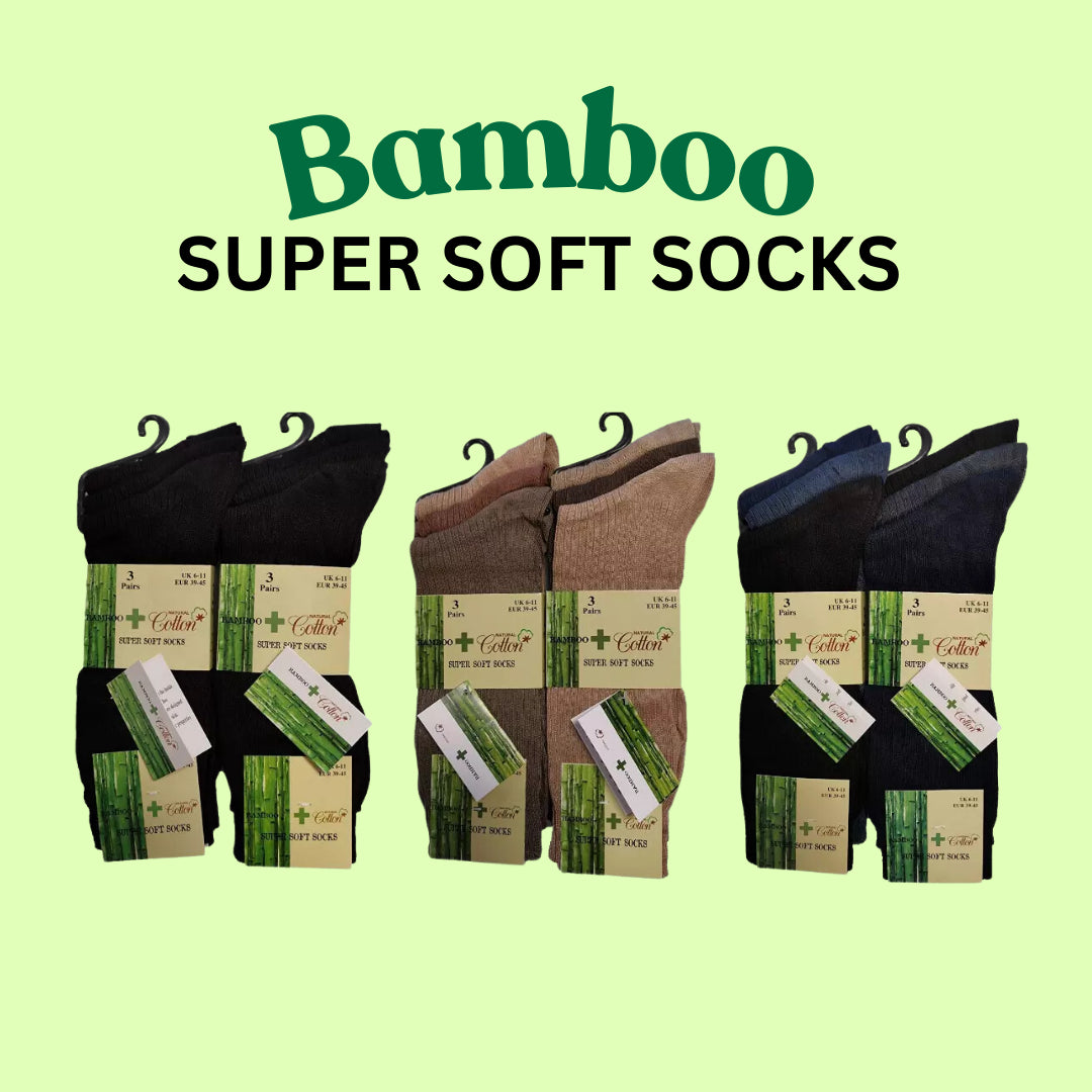 Mens Bamboo and Natural Cotton Super Soft Ribbed Breathable Socks 6-11