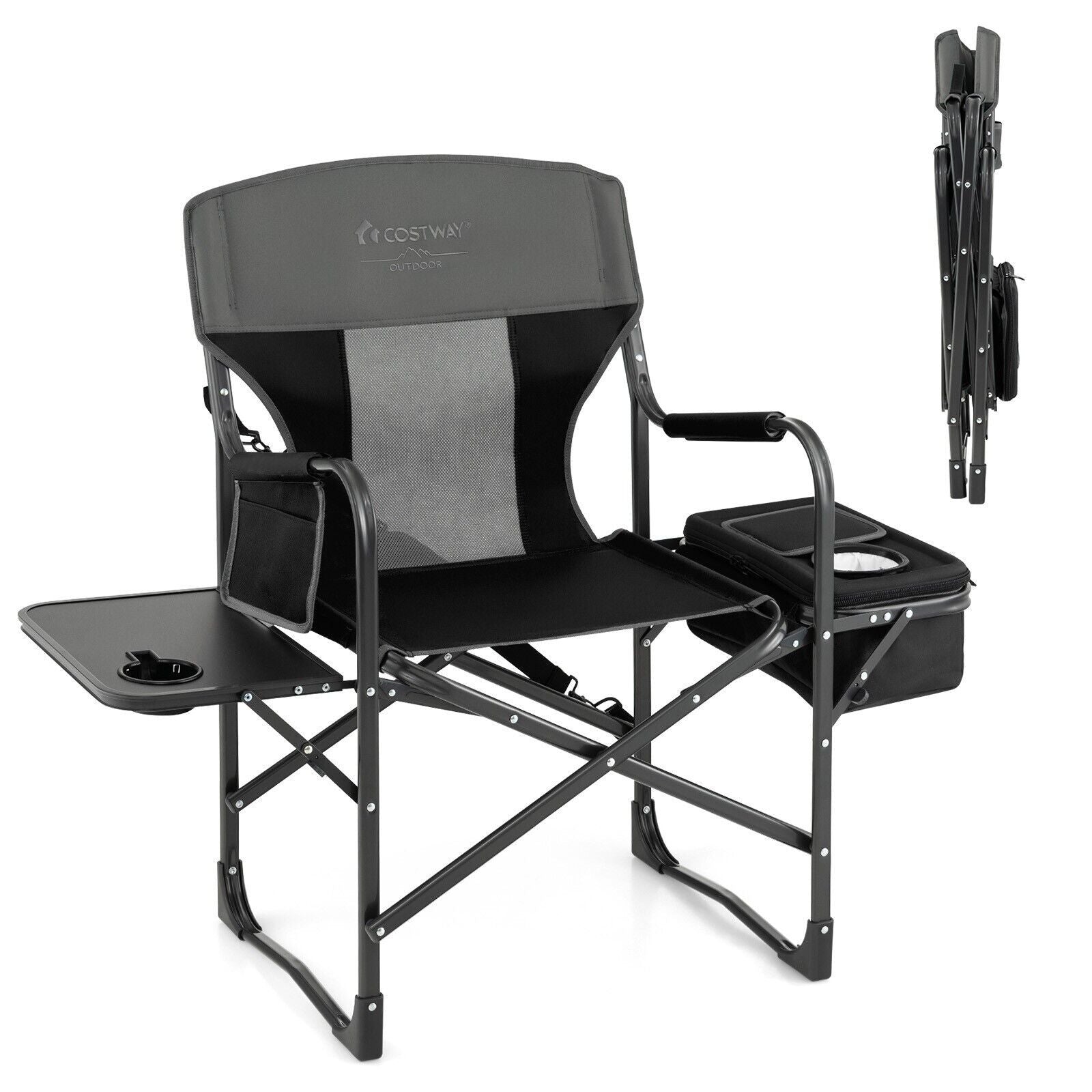 Folding Camping Chair with Side Table and Cooler Bag