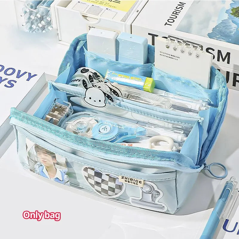 Multi Layer Prisms Large Capacity Transparent Pencil Case Multifunctional Simple and High Appearance Pencil Case 1Pc