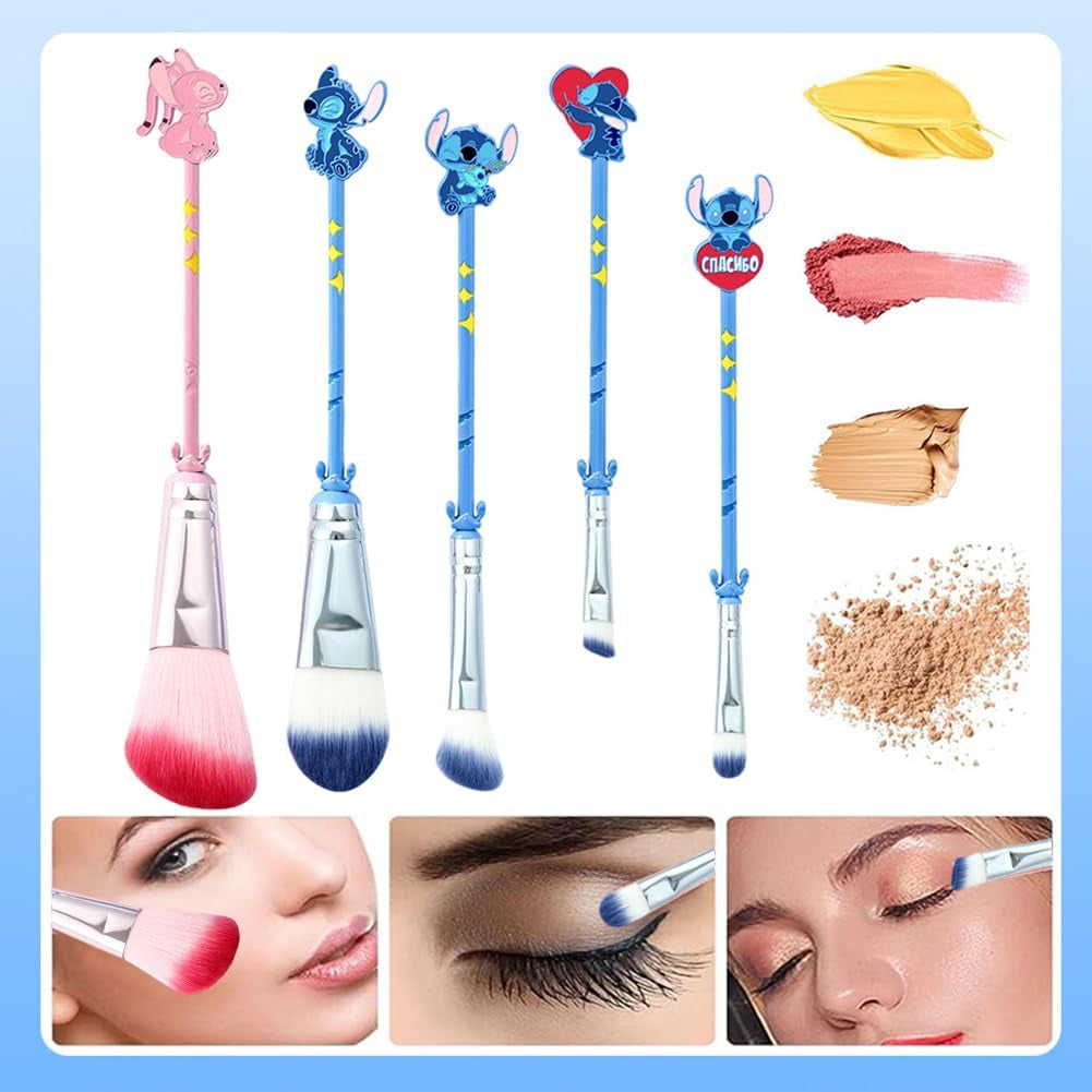 5Pcs Cartoon Makeup Brushes Set with Bag, Kawaii Cosmetic Brushes Anime Collection for Foundation Blush Eyeshadow Eyebrow Eyeliner Face Concealer Powder Makeup Brush Gift for Girl Women