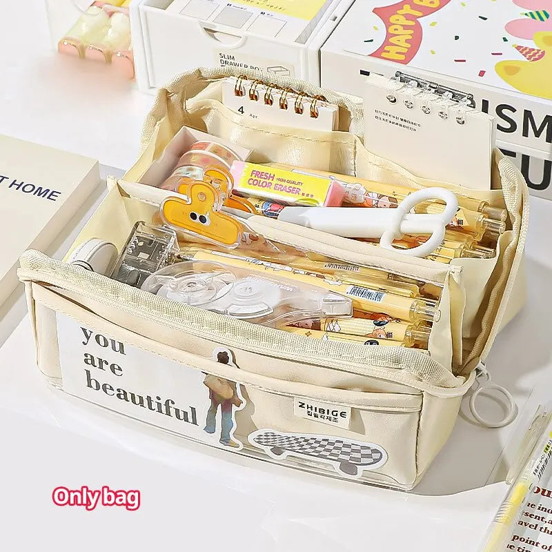 Multi Layer Prisms Large Capacity Transparent Pencil Case Multifunctional Simple and High Appearance Pencil Case 1Pc