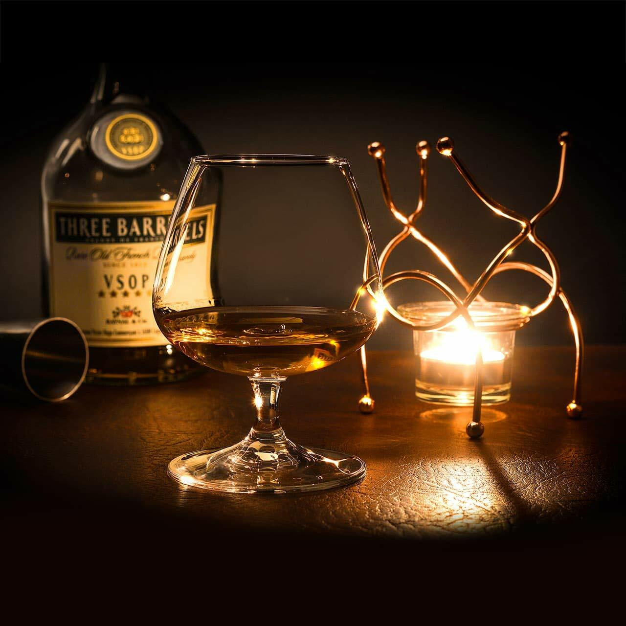 Brandy Cognac Snifter WARMER Glass & Copper Stand Gift Boxed Tumbler Bar Set UK