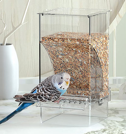 No Mess Bird Feeder Water Dispenser Set, Automatic Parrot Feeder Cage Accessories, Clear Parakeet Seed Container Food Feeder Drinker for Cage, Cockatiel Squirrel Finch Lovebirds Budgies Canary