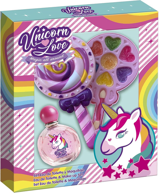 Unicorn Love Lollipop Make-Up Set for Little Princesses - Complete Set with Eau De Toilette Spray (50Ml), Eye Shadows, Blusher, Lip Gloss and Applicator