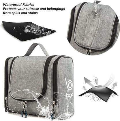 Travel Hanging Toiletry Wash Bag - Large Waterproof Cosmetic Organizer for Women and Men - Snowgray