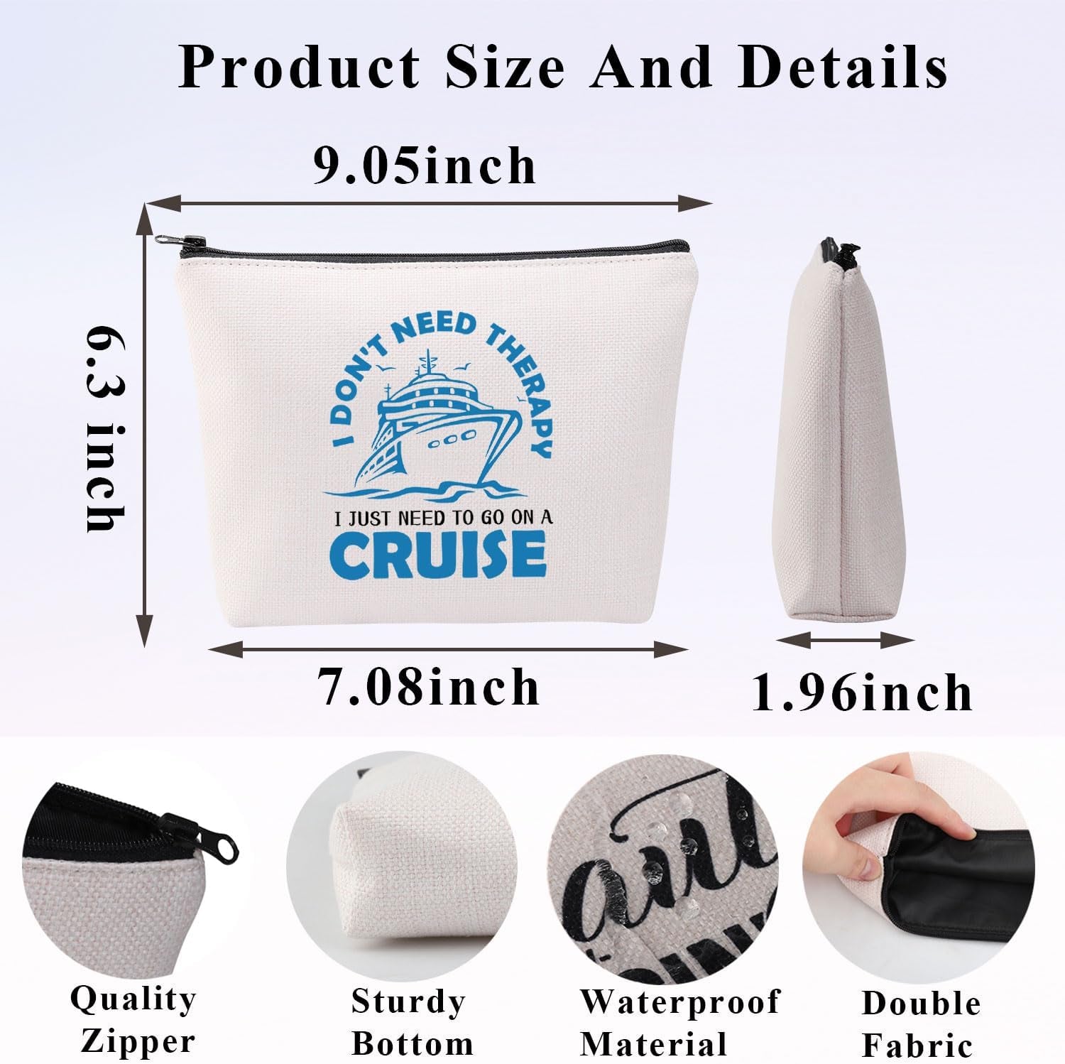 Cruise Makeup Bag for Women Family Cruise Vacation Gift I Don'T Need Therapy I Just Need to Go on a Cruise Travel Pouch (Therapy Go Cruise Bagu)