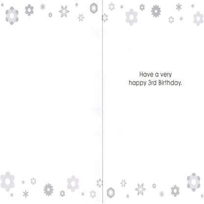 3rd Birthday Card | Three Today Silver Foil Flowers Card    -  133  x  196mm