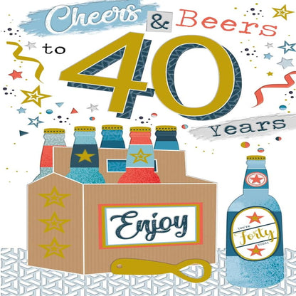 40th Birthday Card Cheers & Beers to 40 Years | Beer Design   -  15cm x 23cm
