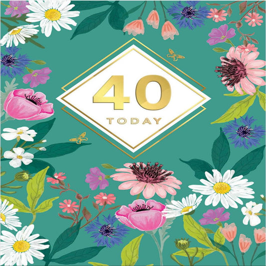 40th Birthday Card for Her   –   Milestone Age Card     -    Avant Garde   -    9  x  6 inches