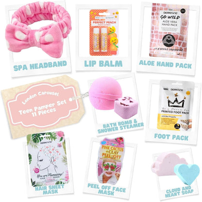 Skin Care for Teenage Girls - Girls Pamper Set with Spa Headband, Bath Bomb and Shower Steamers, Marshmallow Soaps, Peel off Face Mask, Hair Mask, Foot Mask, Hand Mask and Lip Balm Set Spa Hamper