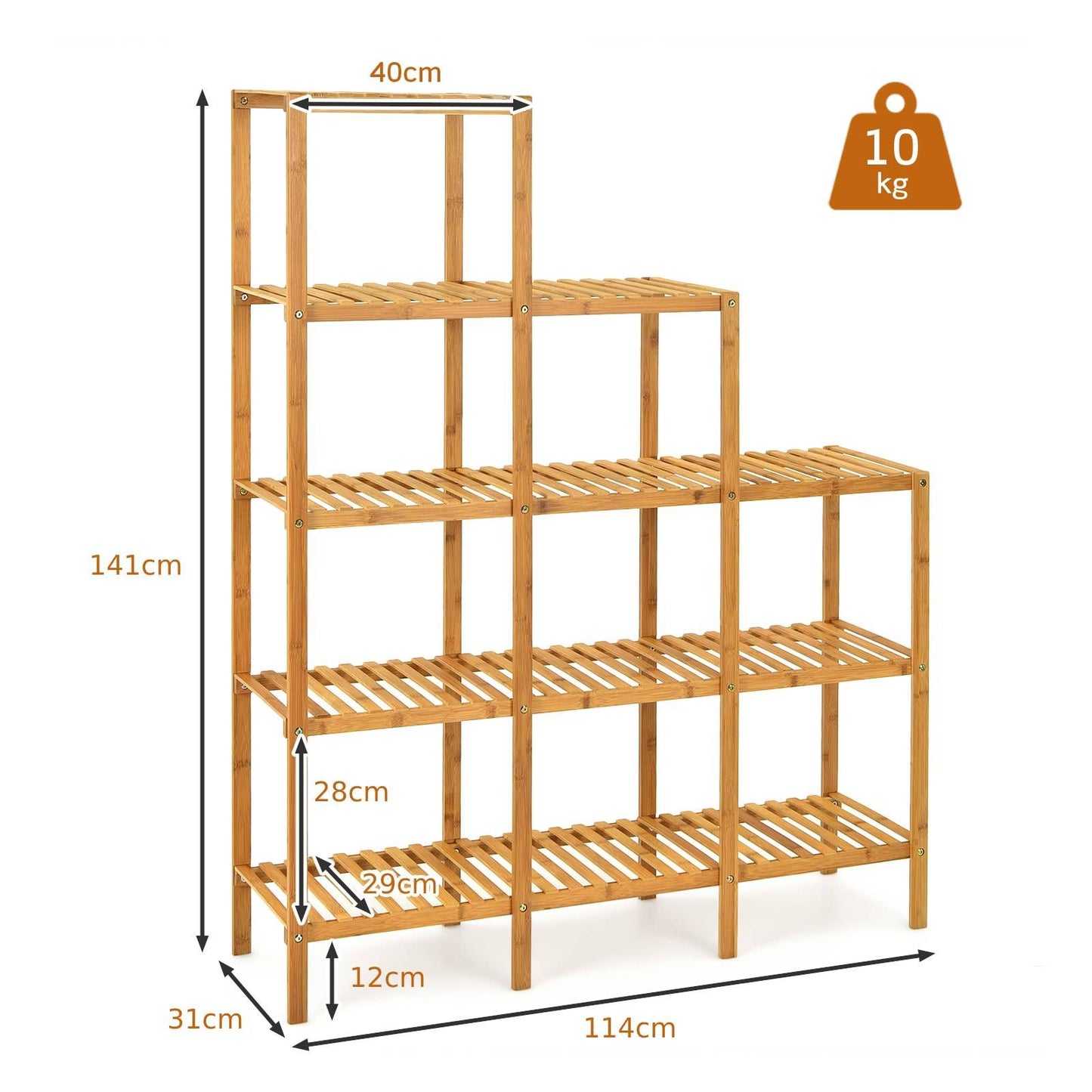 5-Tier Bamboo Plant Stand Storage Organizer Rack with Shelves