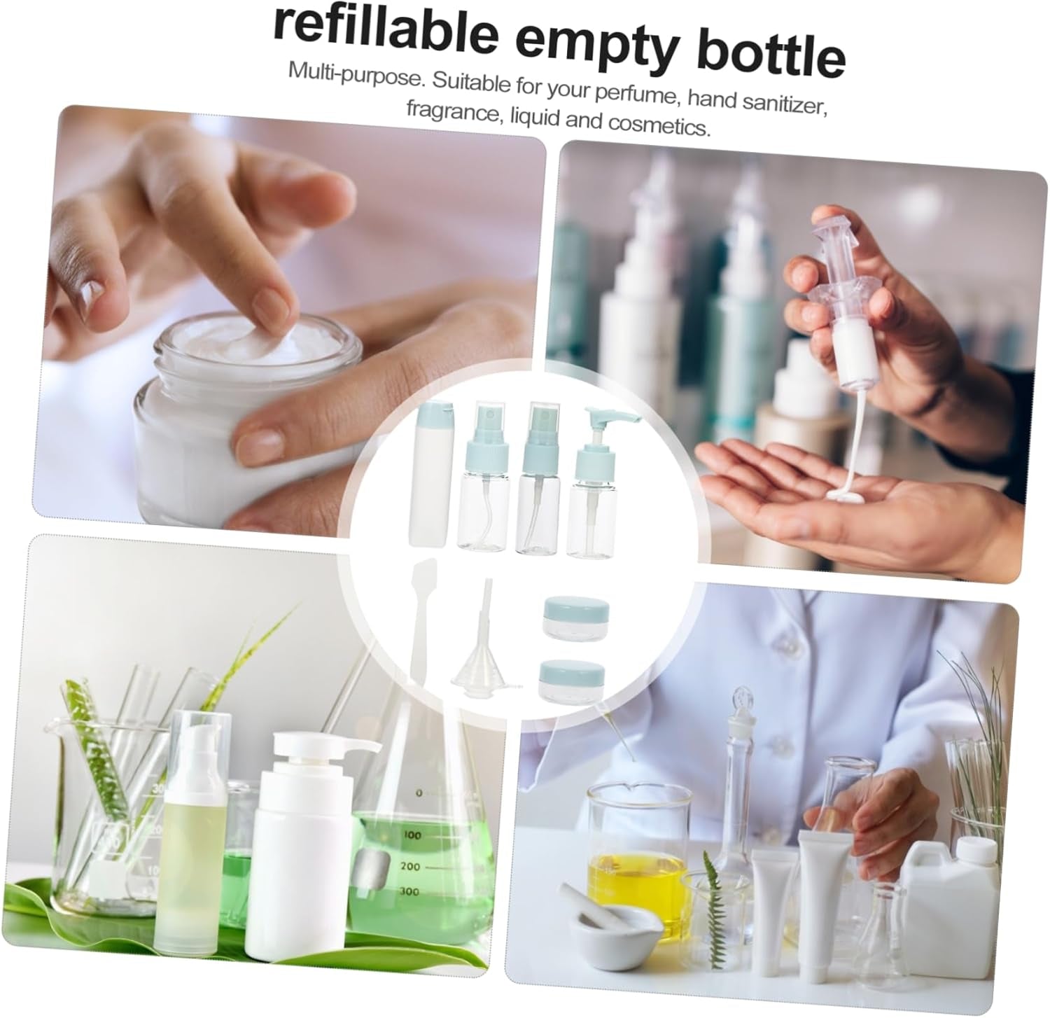 Set of 9 Portable Travel Bottles Empty Refillable Cosmetics Spray Bottles for Toiletries Leakproof Squeezable for Women Men