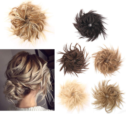 Messy Hair Bun Tousled Updo Hair Piece Scrunchies Extension with Elastic Rubber Band Curly Wavy Messy Hairpieces for Women Girls 1PCS (12AH613)