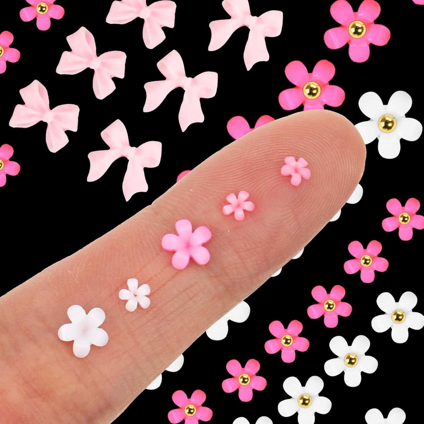 Flower Bow Manicure Kit Pink White 3D Flower Bow Half Pearls Nail Gems 3D Acrylic Flowers Bows Nail Charms for Women Girls