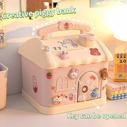 Money Box Piggy Bank Creative Cartoon Design Cute Little House Depositable Large Capacity Plastic Money Box