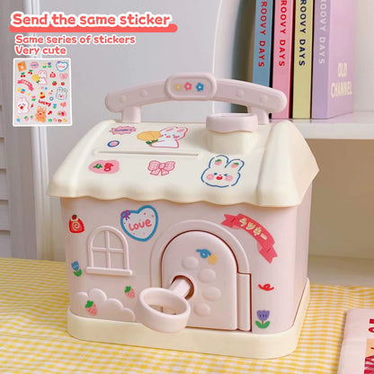 Money Box Piggy Bank Creative Cartoon Design Cute Little House Depositable Large Capacity Plastic Money Box