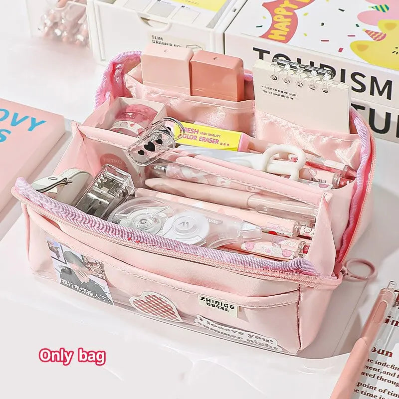 Multi Layer Prisms Large Capacity Transparent Pencil Case Multifunctional Simple and High Appearance Pencil Case 1Pc