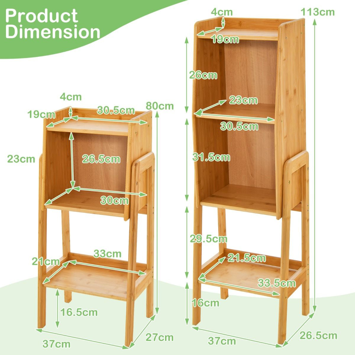 3 Tier/4 Tier Free Standing Tall Bamboo Bookshelf with Legs