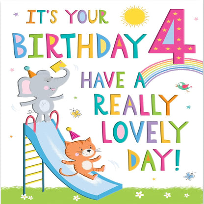 4th Birthday Card for Girl | Playing in the Park    -    8  x  6 inches