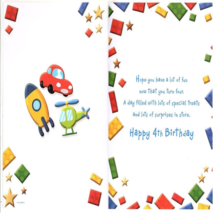 Fun Age 4th Birthday Card for Boy  -  19  x  13 cm