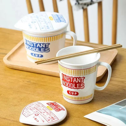 Hot Sale Ceramic Instant Noodle Bowl with Handle Large Capacity Instant Noodles Bowl Cute Design Instant Noodles Bowl with Lid