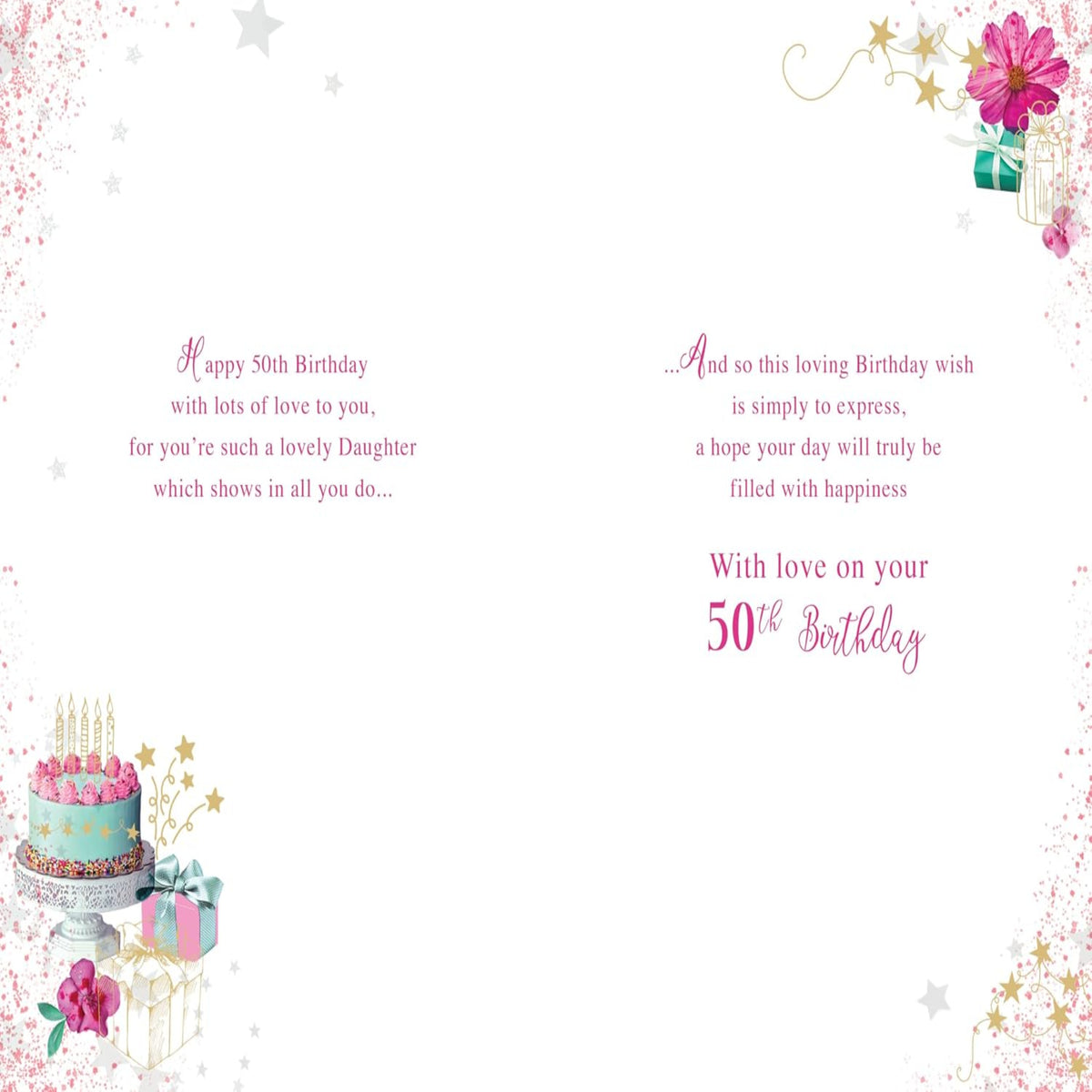 50th Birthday Card for Daughter   –    Paper Rose Floral Cake and Gift Design   -   22 8  x  152mm