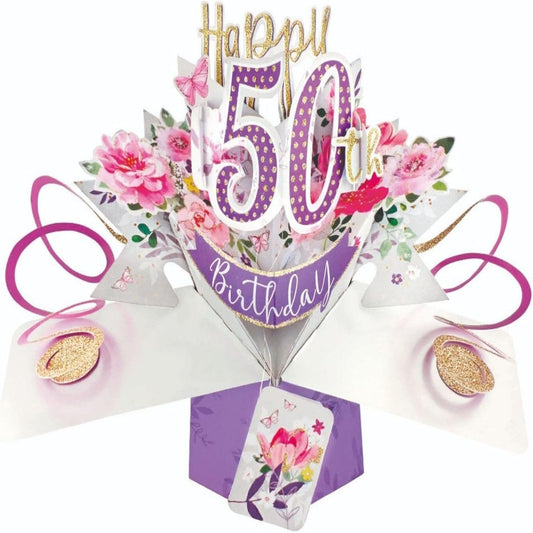 50th Birthday Pop-Up Card with Flowers | Second Nature