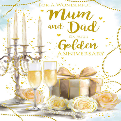 50th Golden Anniversary Card for Mum & Dad  -   Lovely Verse  -  15cm  x  23cm