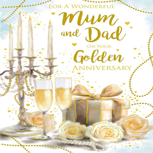 50th Golden Anniversary Card for Mum & Dad  -   Lovely Verse  -  15cm  x  23cm