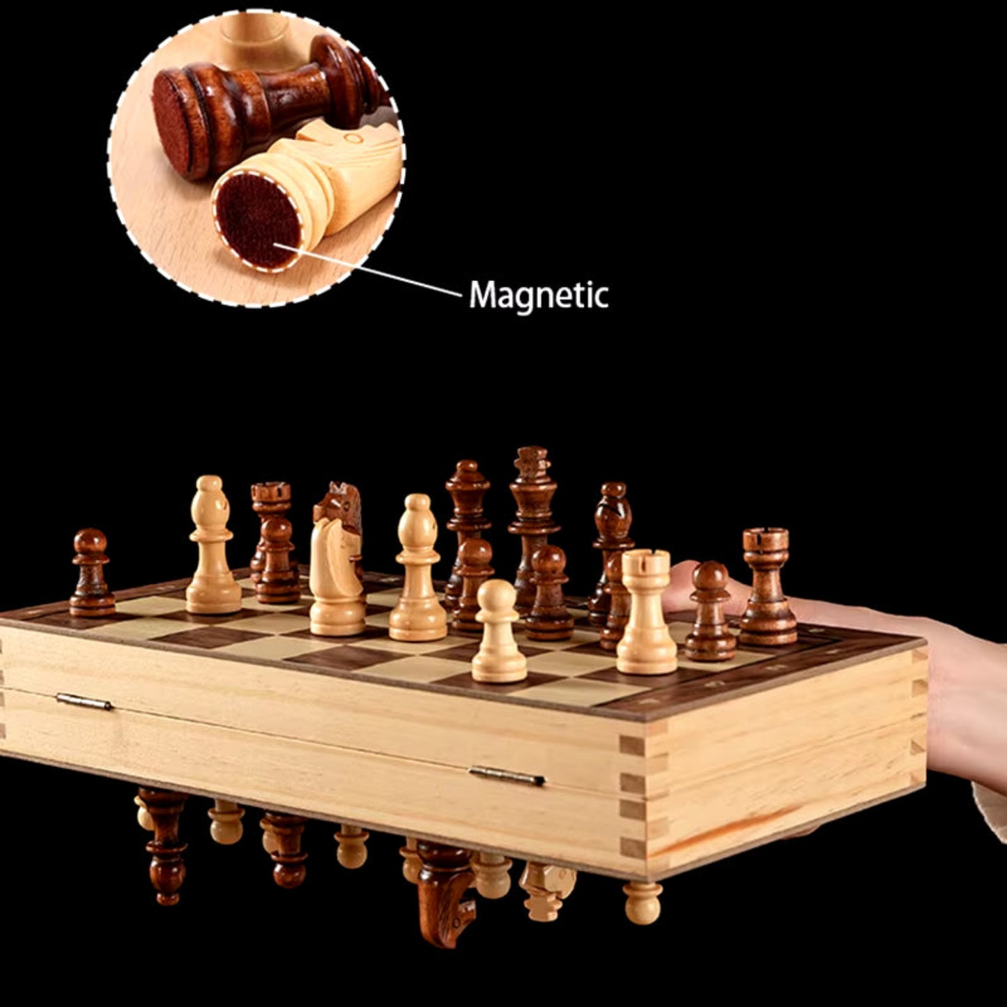 Chess Set - Magnetic Foldable Portable Solid Wood Chess Board - Educational Games for Students and Kids - Christmas Gift