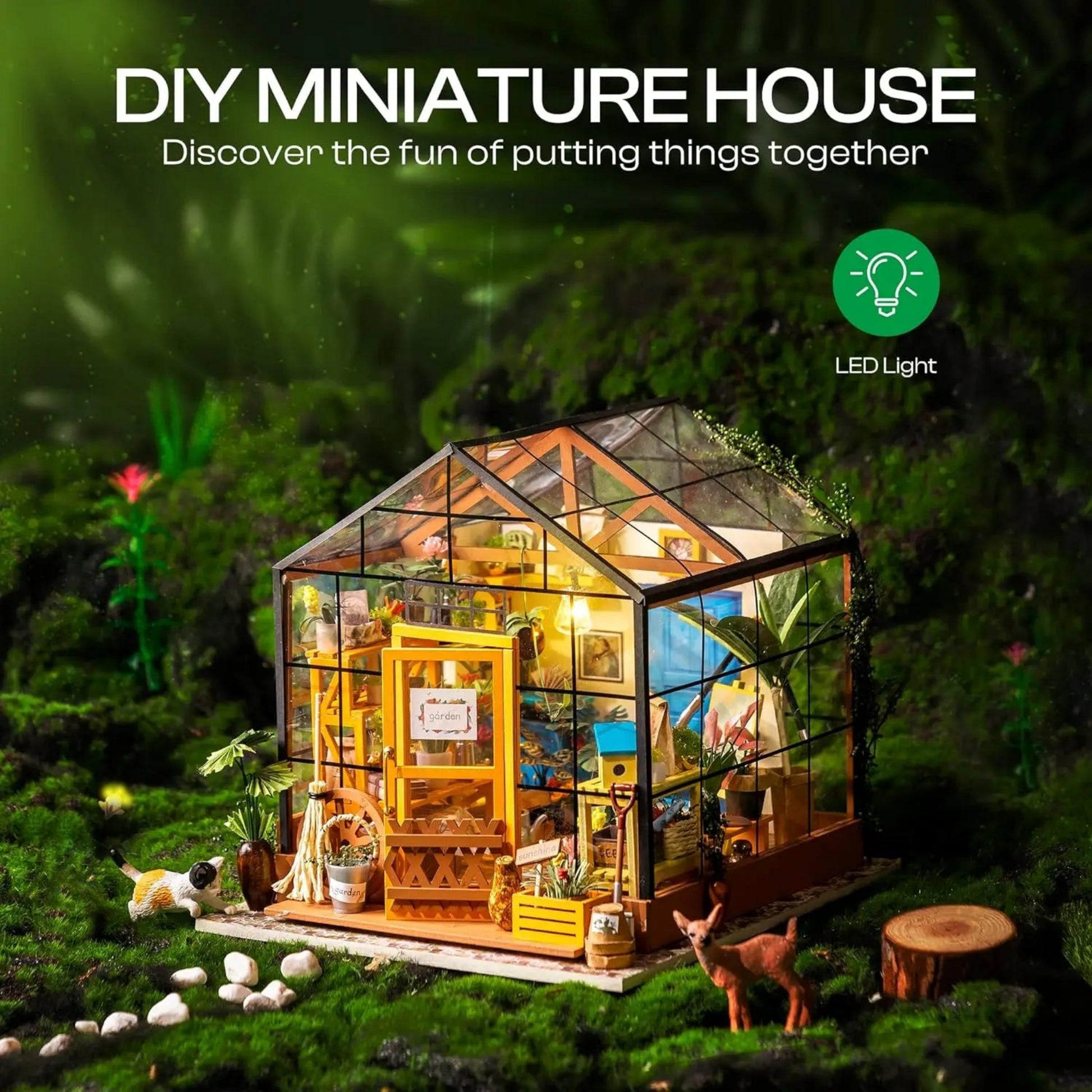 Mini Green House Cathy'S Flower House DIY Dollhouse Wooden Miniature Furniture Kit with LED Best Birthday Gifts