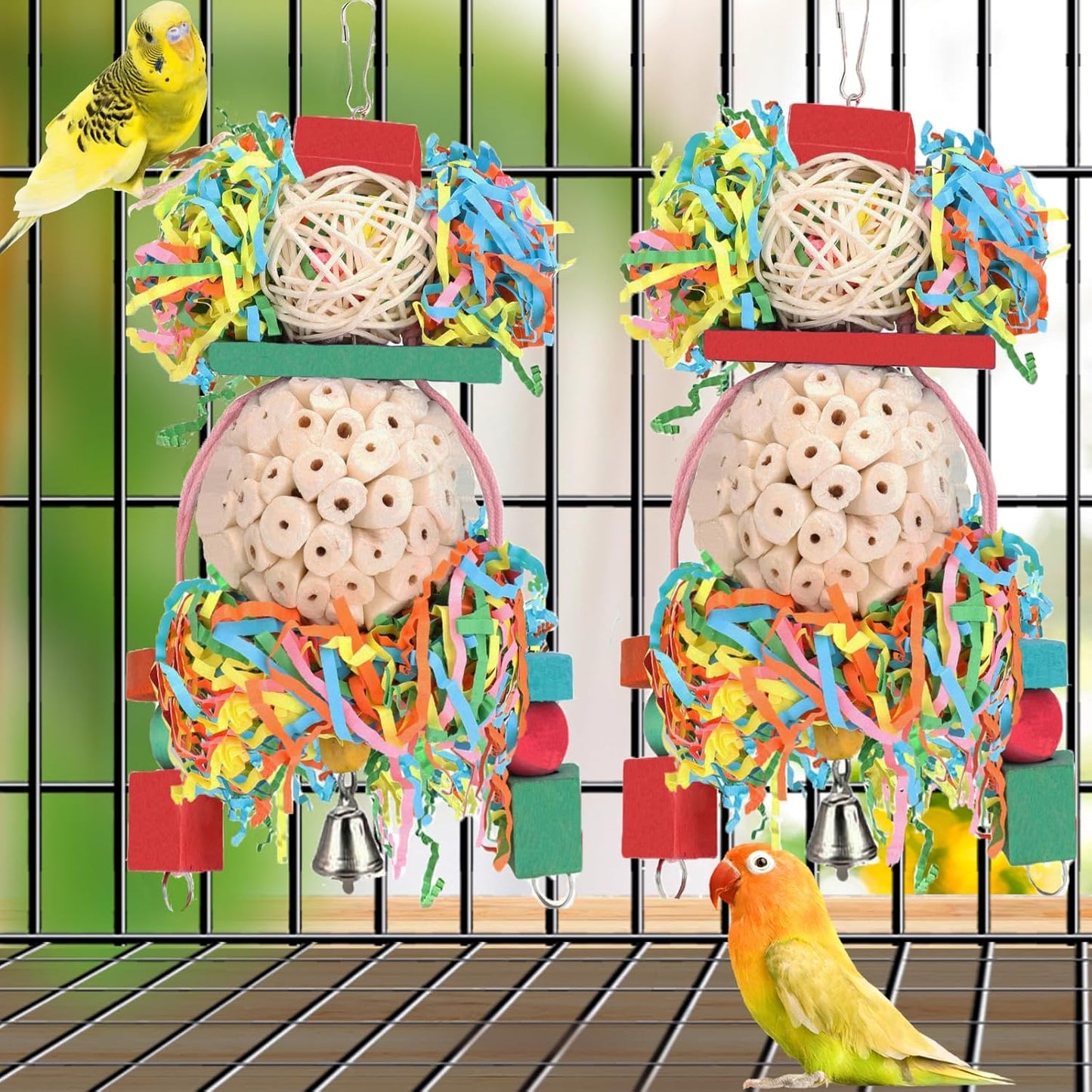 Bird Toys Conure Toys Hanging Natural Soft Sola Ball Beak Chew Shred Forage Toys for Parrots,Cockatiel,Conure,Love Birds,Parakeets,Budgie and Other Small Birds (Boys)