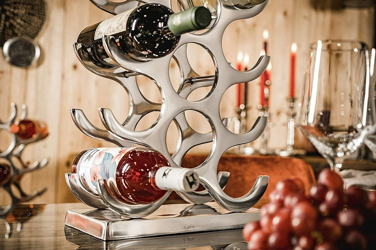 Modern Wine Bottle Stand Floor Standing Aluminium Bottle Silver Wine Rack Drinks