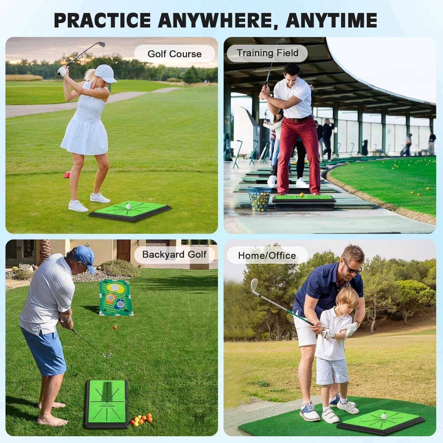 Golf Hitting Mat, Golf Mat Practice Indoor & Outdoor for Swing Path Feedback, 16"X12" Replaceable Golf Putting/Training/Swing Mat, Golf Accessories for Men & Women