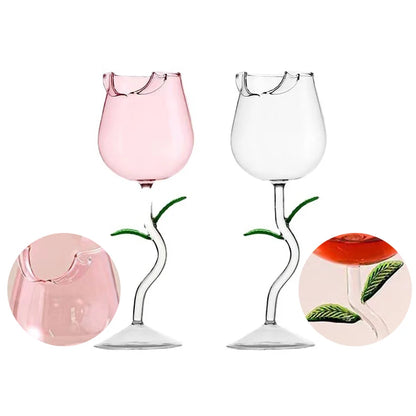 Rose-Shaped Red Wine Glasses Rose Shape Wine Glass with Colored Rose Leaves 150/400Ml Rose Shaped Red Wine Goblet Cocktail Cup