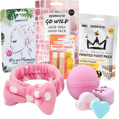 Skin Care for Teenage Girls - Girls Pamper Set with Spa Headband, Bath Bomb and Shower Steamers, Marshmallow Soaps, Peel off Face Mask, Hair Mask, Foot Mask, Hand Mask and Lip Balm Set Spa Hamper