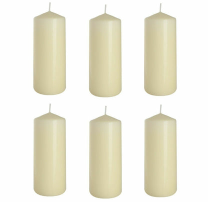 Set of 6 Church Large Pillar Candles 66 Hours Burning Time Ivory White 7Cm/15Cm