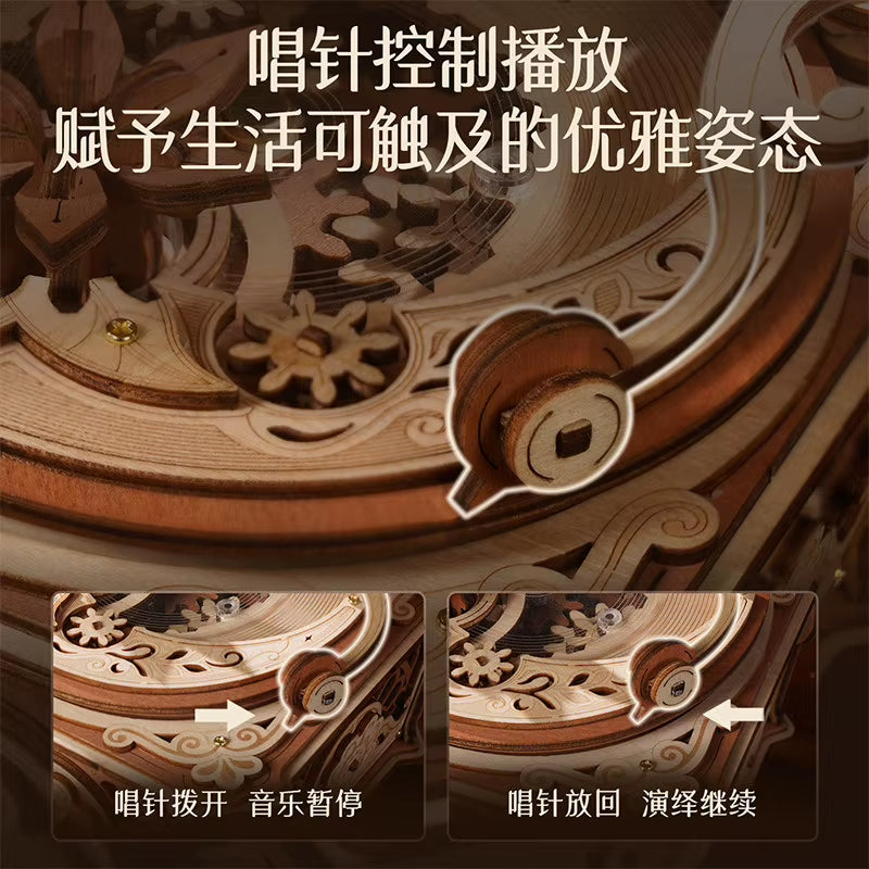 Spot Official Qiyun Phonograph Music Box DIY Handmade Music Puzzle Assembly Building Block Model for Girls' Birthday Gift
