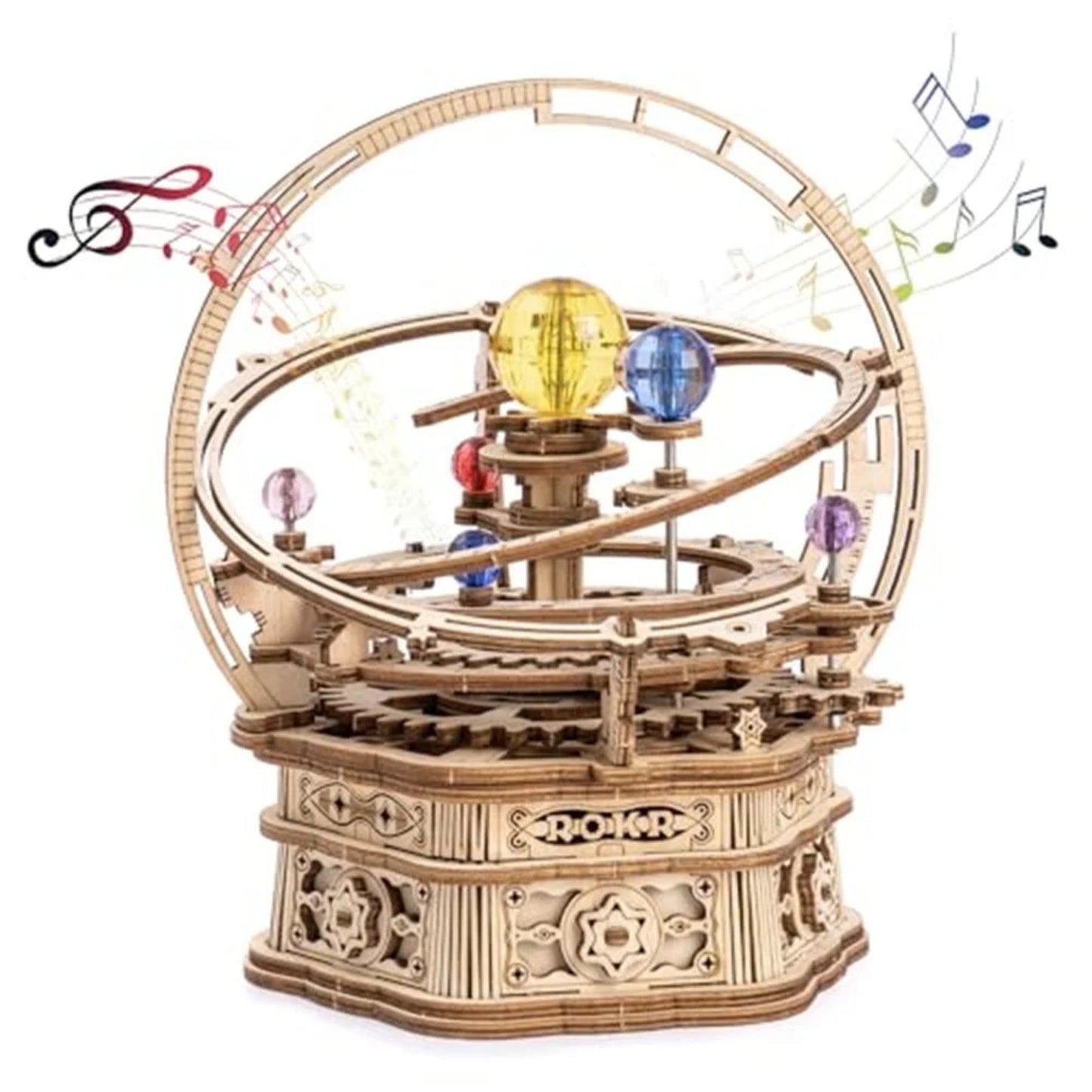 Rotating Starry Night Mechanical Music Box 3D Wooden Puzzle Assembly Model Building Craft Kits for Children Kids AMK51