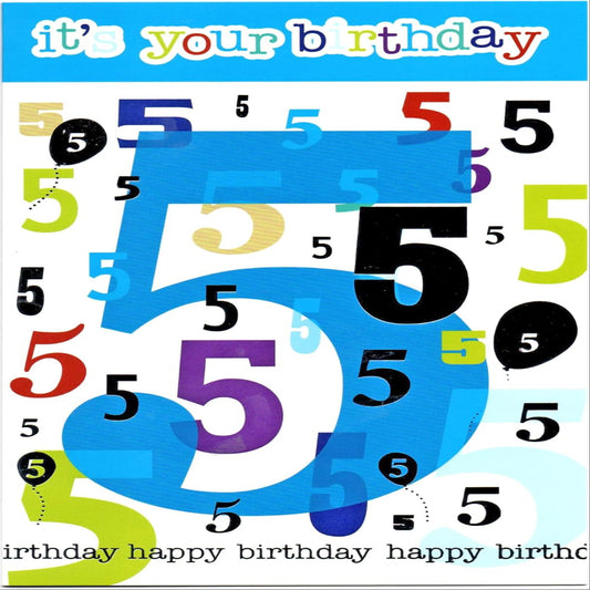 5th Birthday Card for Boy    –   Silver Foil Number 5    -  210   x   290 mm