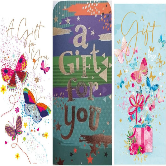 6 Pack Money Wallet Cards with Envelopes |  3 Assorted Designs   –     Gift Voucher Holders    -    18cm   x  9cm