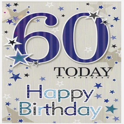 60th Birthday Card for Men   –   Male Birthday Card   -   Blue    -   19cm   x   13.5cm