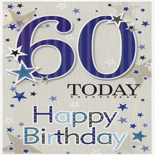 60th Birthday Card for Men   –   Male Birthday Card   -   Blue    -   19cm   x   13.5cm